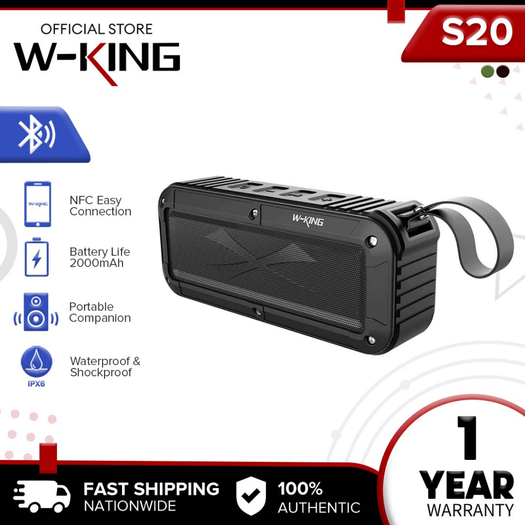 W-King S20 Waterproof Bluetooth Speaker Portable Wireless Bass IPX6 for ...