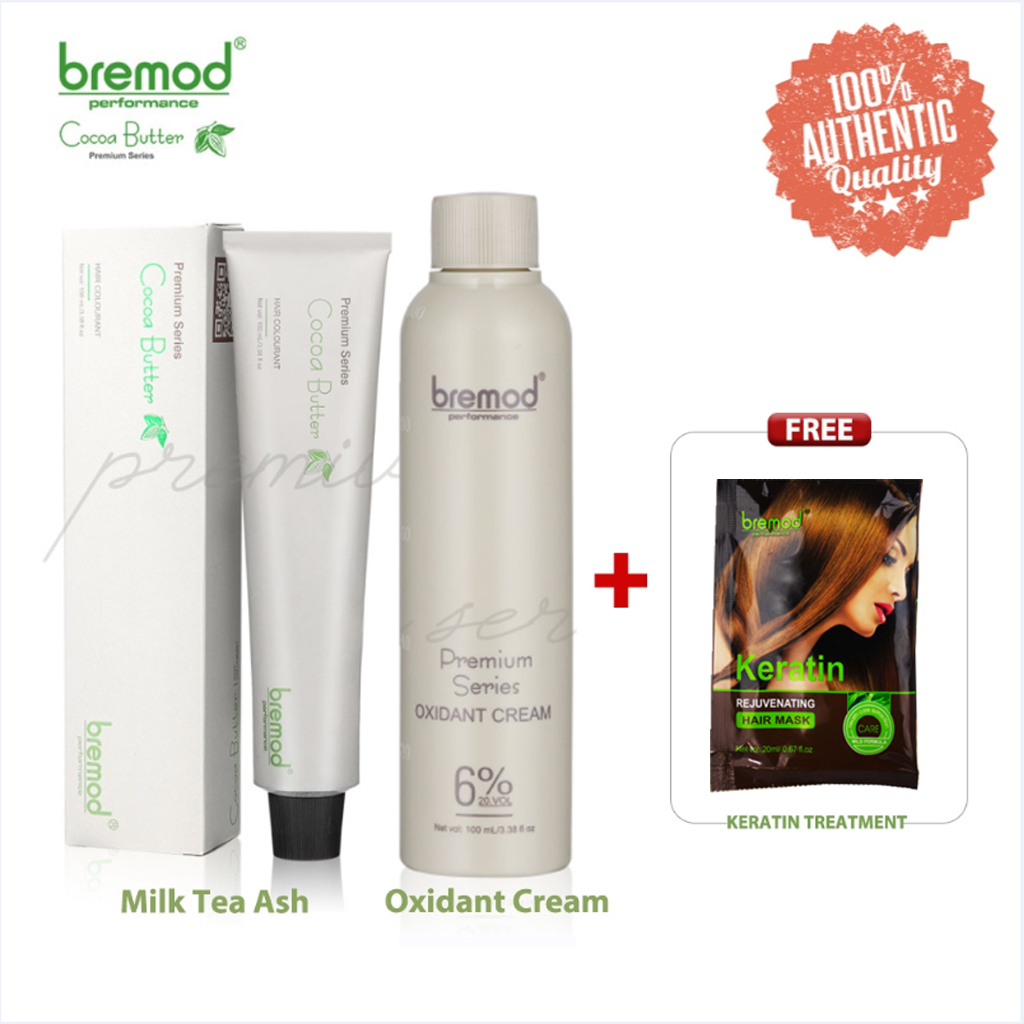 Bremod Premium MILK TEA ASH BUNDLE 8.17 (HAIR COLORANT/HAIR DYE WITH OXIDIZING CREAM) FREE GIFT