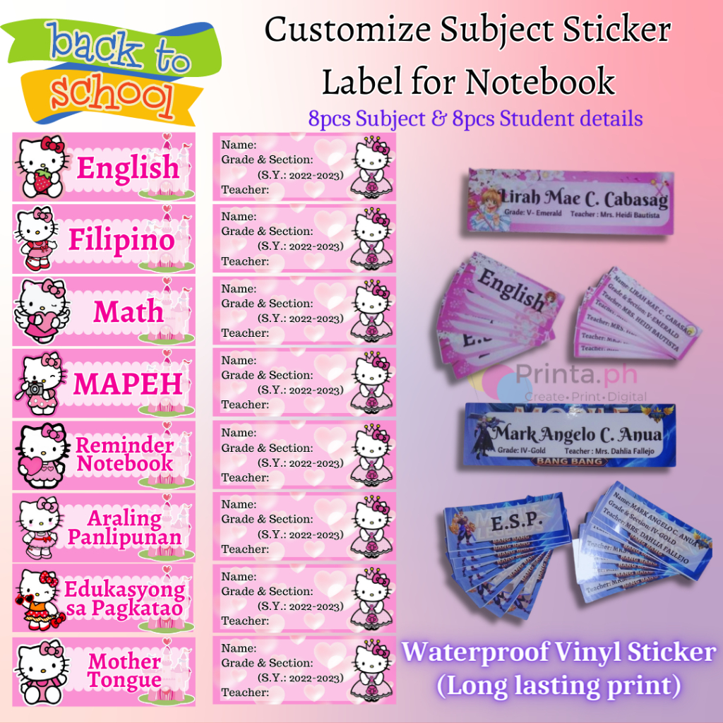 Customized Subject Sticker Label with Student Details ( 8pairs / 16pcs ...