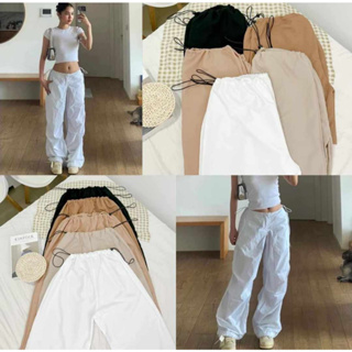 IVIR Women High Waisted Cargo Pants Wide Leg Parachute Pants with