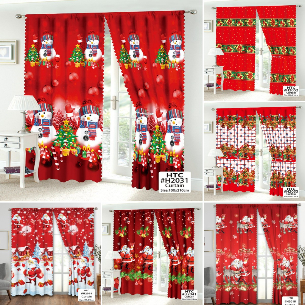 COD New Design Christmas Curtain Green Kurtina for Windows No Ring 1PCS ...