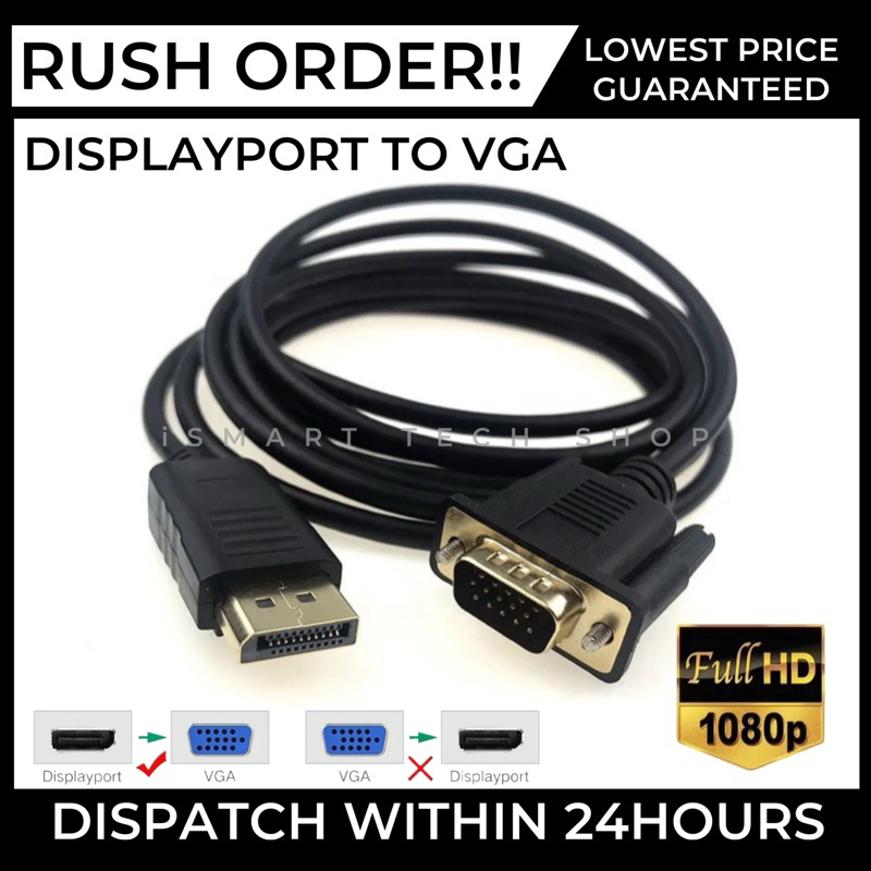 18m Dp Displayport To Vga Cable Adapter Male To Male Converter