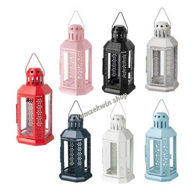 İKEA Lantern f/tealight, indoor/outdoor, black/white/pale blue/red/gray