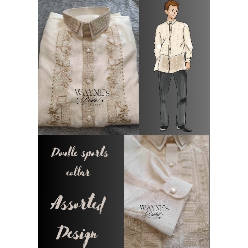 WAYNE's BRIDAL Double Sports Collar Barong Chinese Collar Embroidered ...