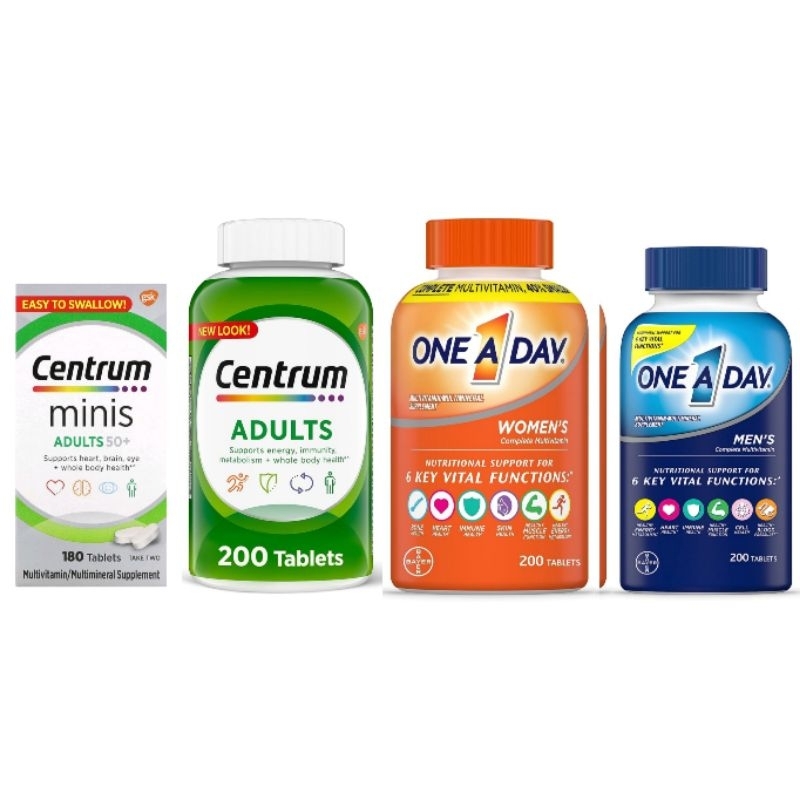 One-A-Day and Centrum Multivitamin/Multimineral, Adults 200 Tablets and ...