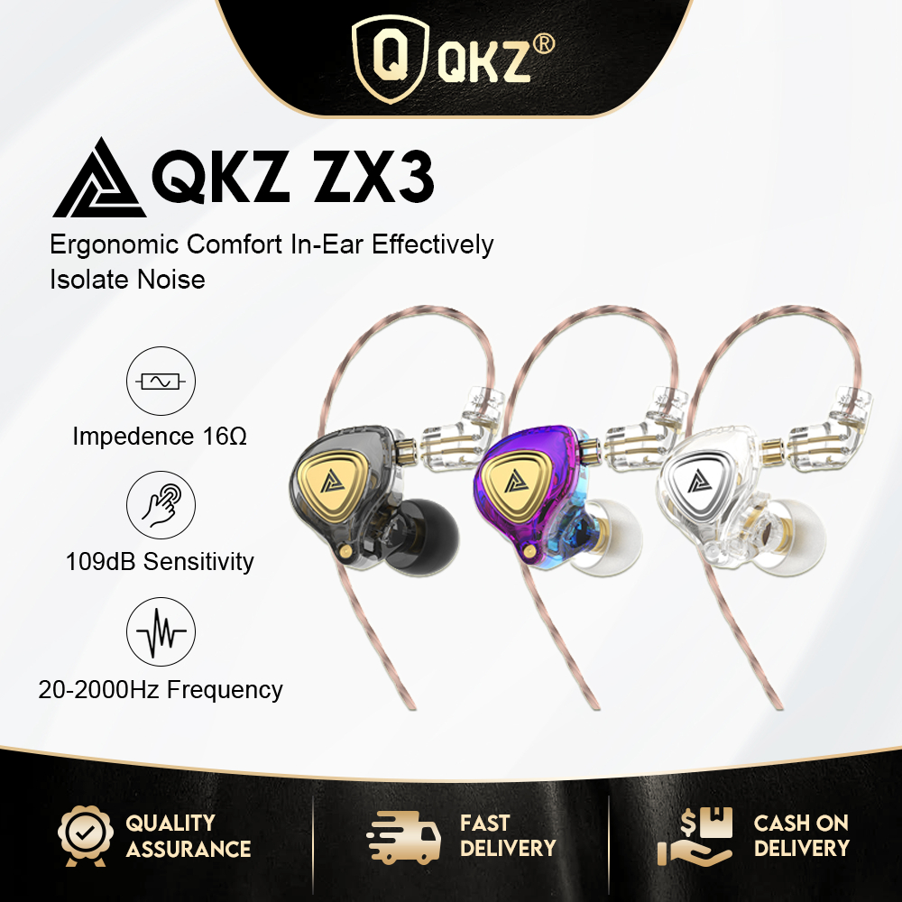 Qkz Zx3/Zxt Bass Earphones with Mic Wired Hanging In Ear Headphone ...