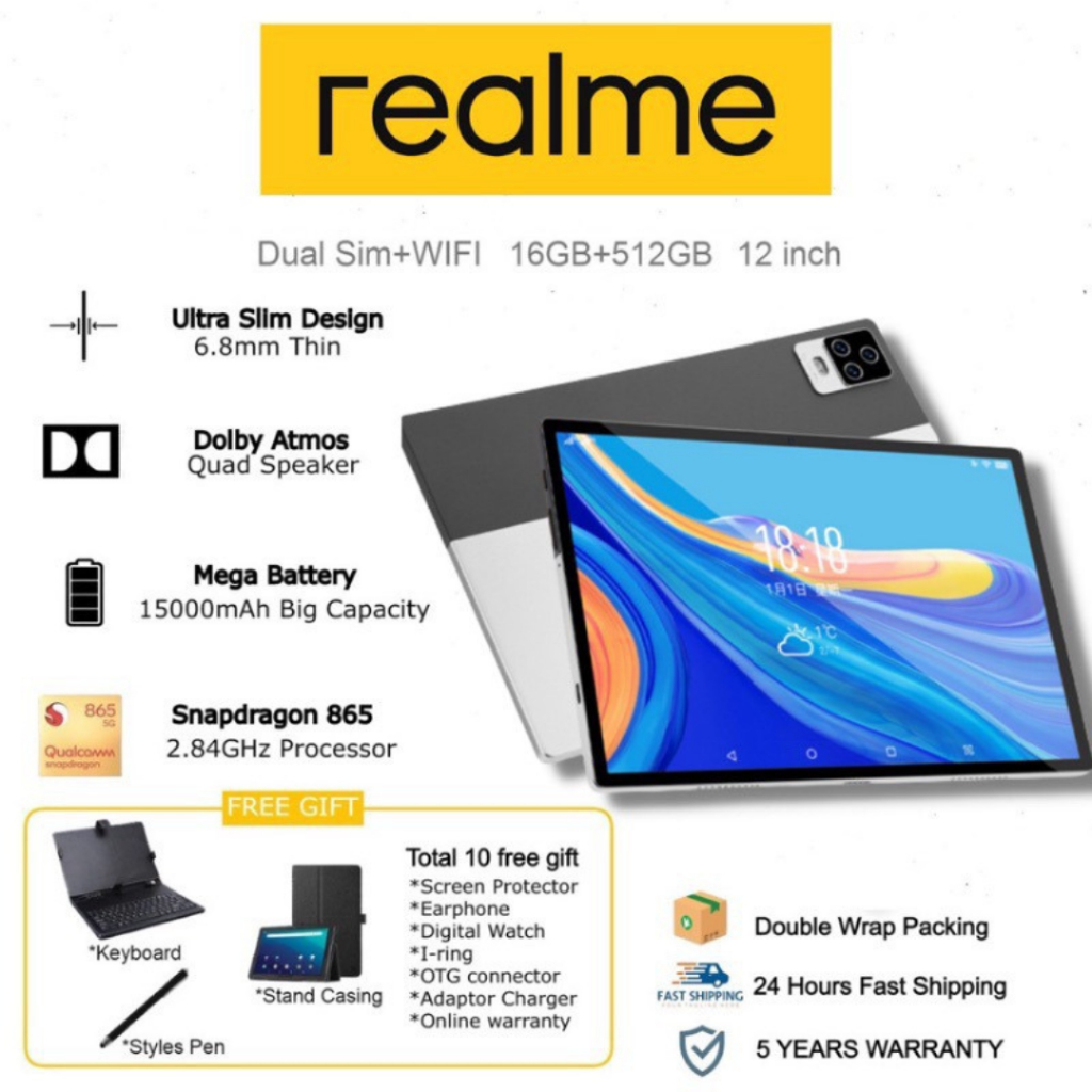 5G Realme Pad Pro Tablet 12 Inch 12GB+512GB Learning Tablet for Online