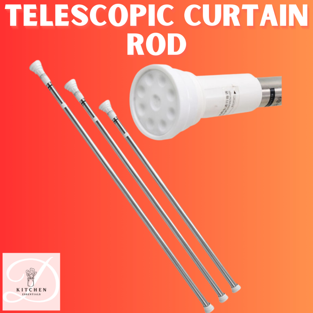 D'KITCHEN ESSENTIALS Shower Curtain Tension Rod Adjustable Bathroom