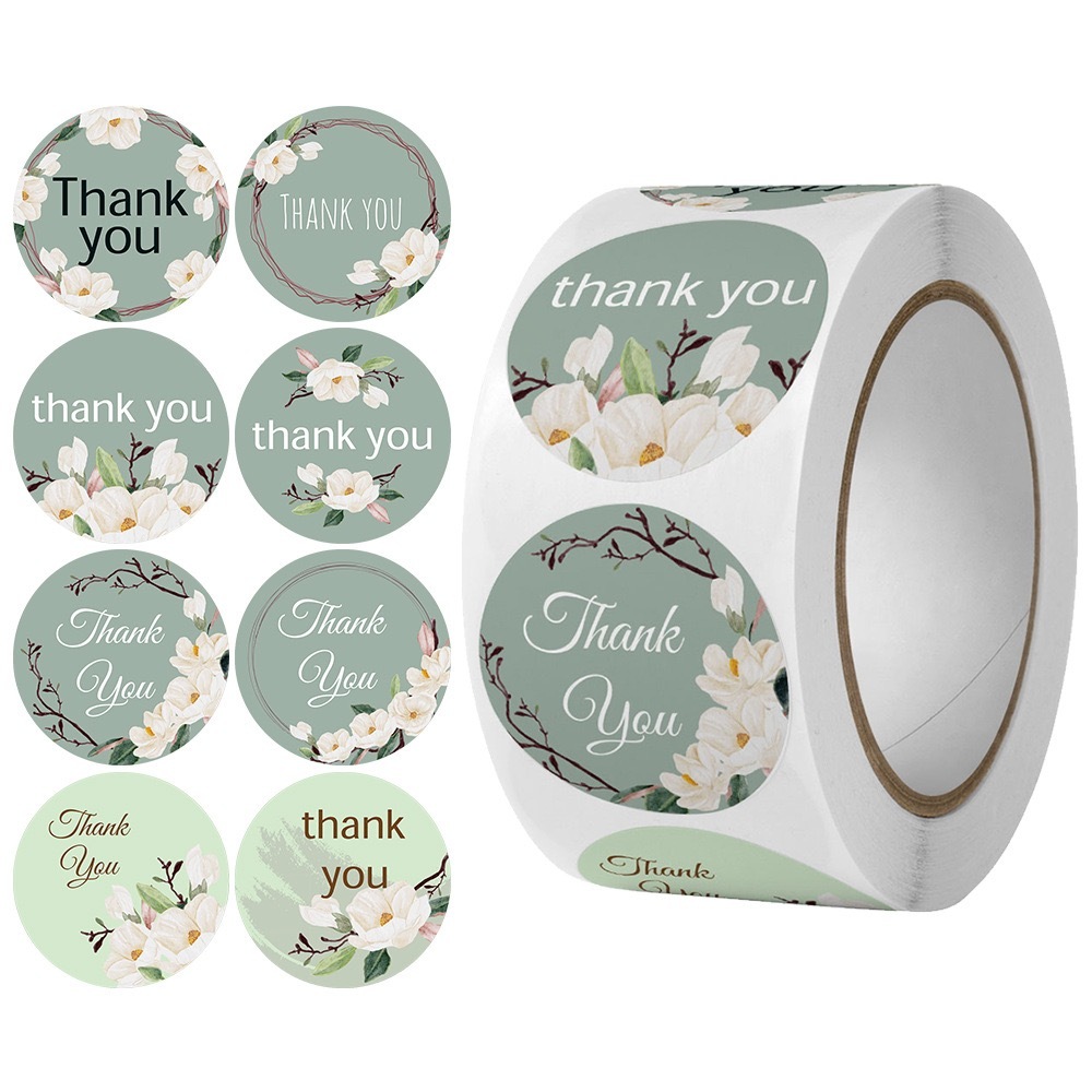 1Roll 500pcs Thank You tape Thankyou Flower Round Seal Sticker Tags ...