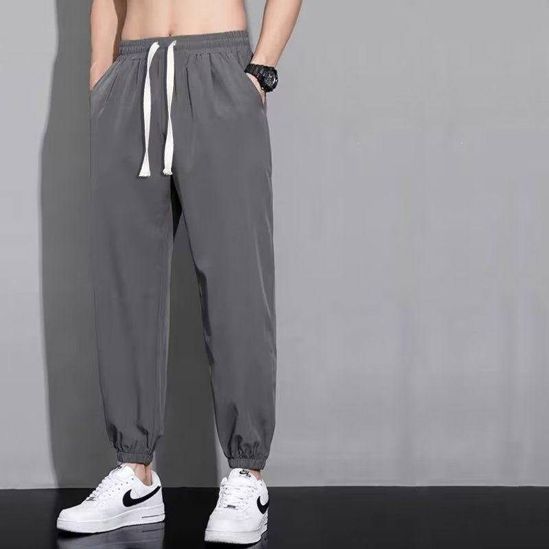 Men's pants summer ice silk quick drying loose fitting sports pants ...