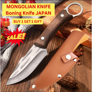 Kitchen Knife, Hand Made Forged Mongolian Knife Mutton Damascus Pattern  Sharp Fixed Blade Knife