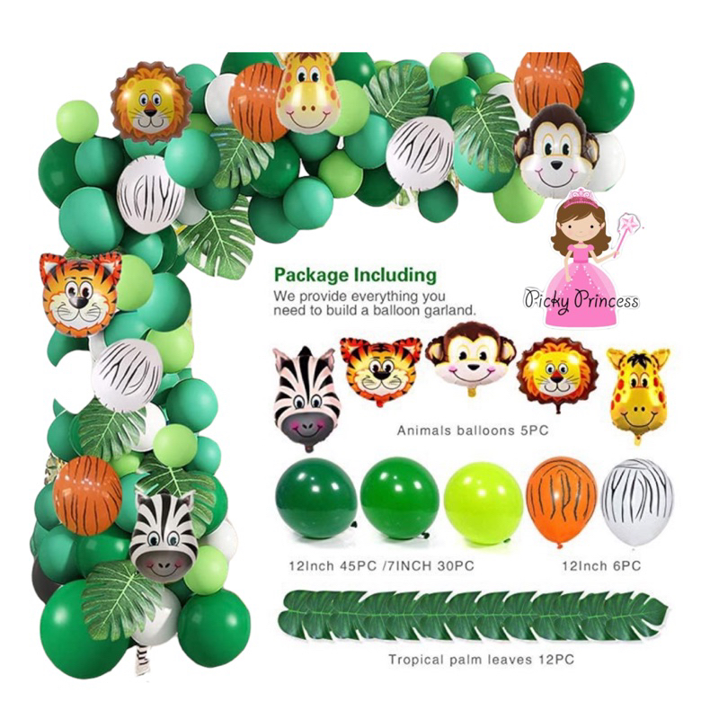 102pcs Jungle Safari Balloons Set Theme Zoobic Safari Birthday party ...