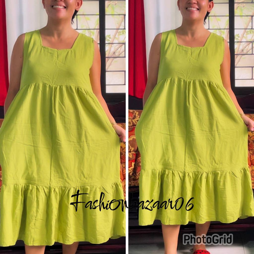 PLUS SIZE LONG DRESS SANDO SQUARENECK COTTON LINEN Shopee Philippines