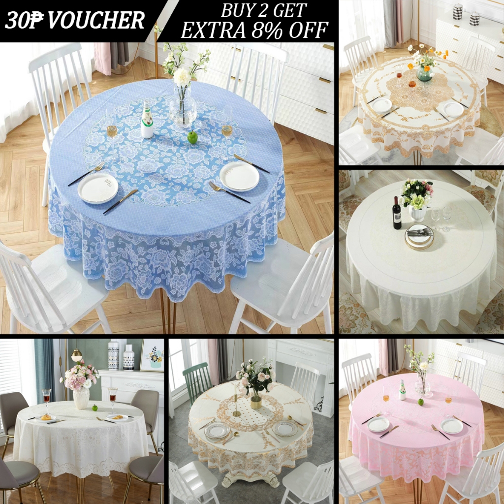 4/6/8/10 Seater Round Table Cover Pvc Dining Table Cloth Waterproof ...