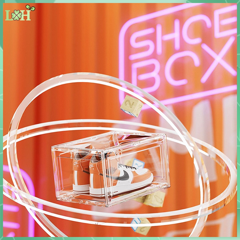 Fully Transparent Acrylic Shoe Box Magnetic Front/Side Drop Stackable ...