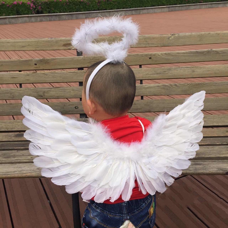 Kids Girls Angel Wings Costume White Feather Halo and Fairy Wand