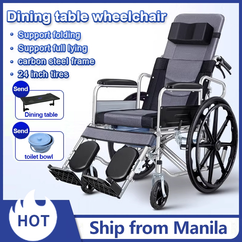 Folding Wheelchair With Toilet Lightweight Elderly Trolley Portable