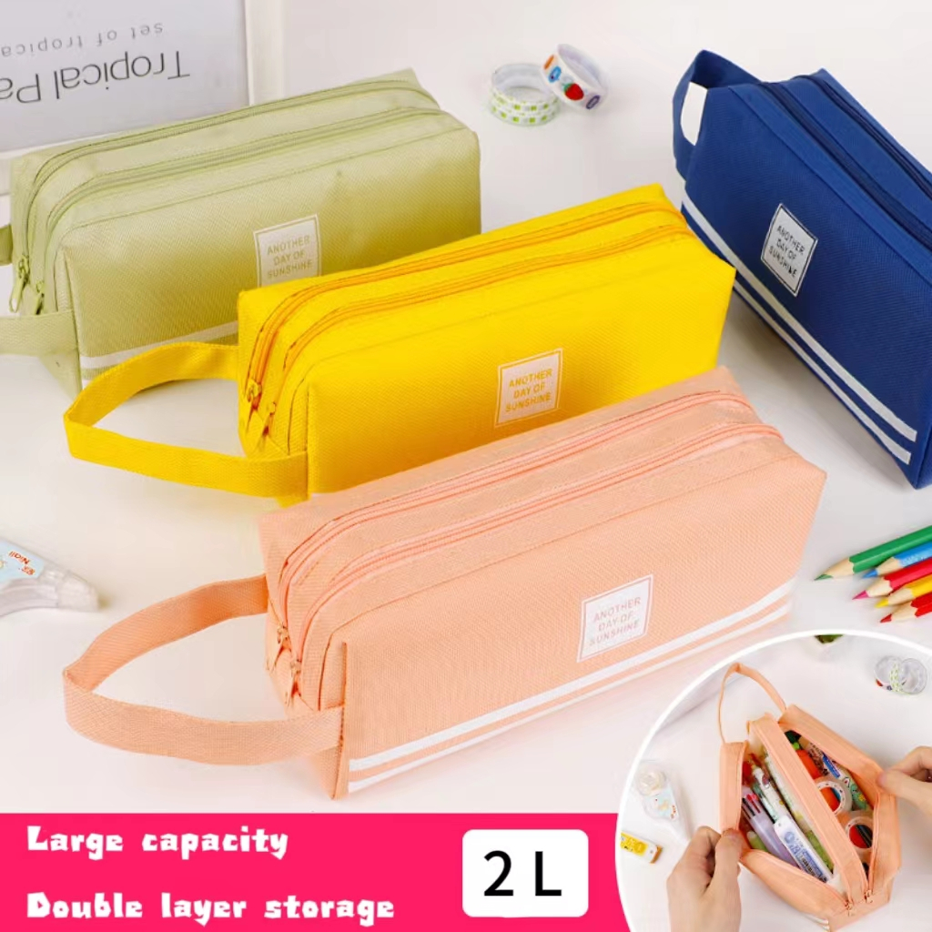 Double Layer Makeup Bag With Zipper Pencil Case Large Capacity Pencil ...