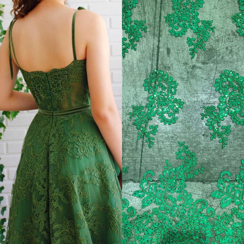 Emerald Green Lace Fabric Tela (Per Yard) | Shopee Philippines