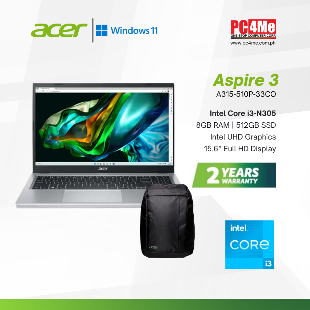 Ordinateur portable ACER 15.6'' FHD I3 8Go 512Go SSD Win11 A315