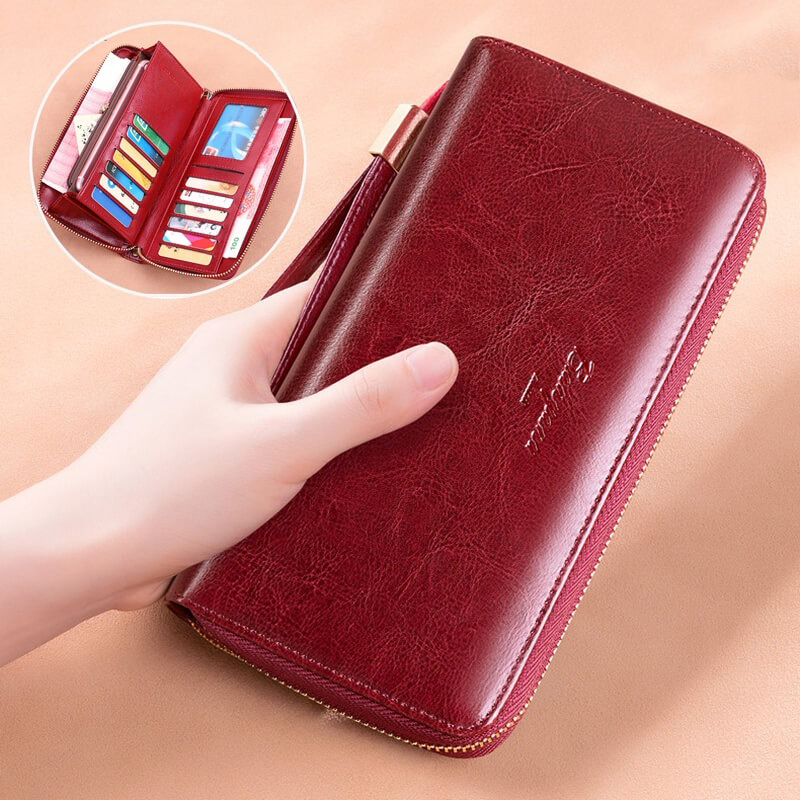 Women Long Wallet Genuine Leather Ladies Purse RFID Anti theft Large Capacity Zipper Clutch