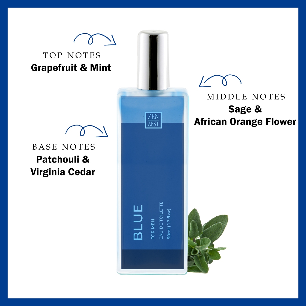 Zen Zest Oil Based Eau De Toilette Perfume For Men 50mL BLUE Long lasting Fresh Fragrance