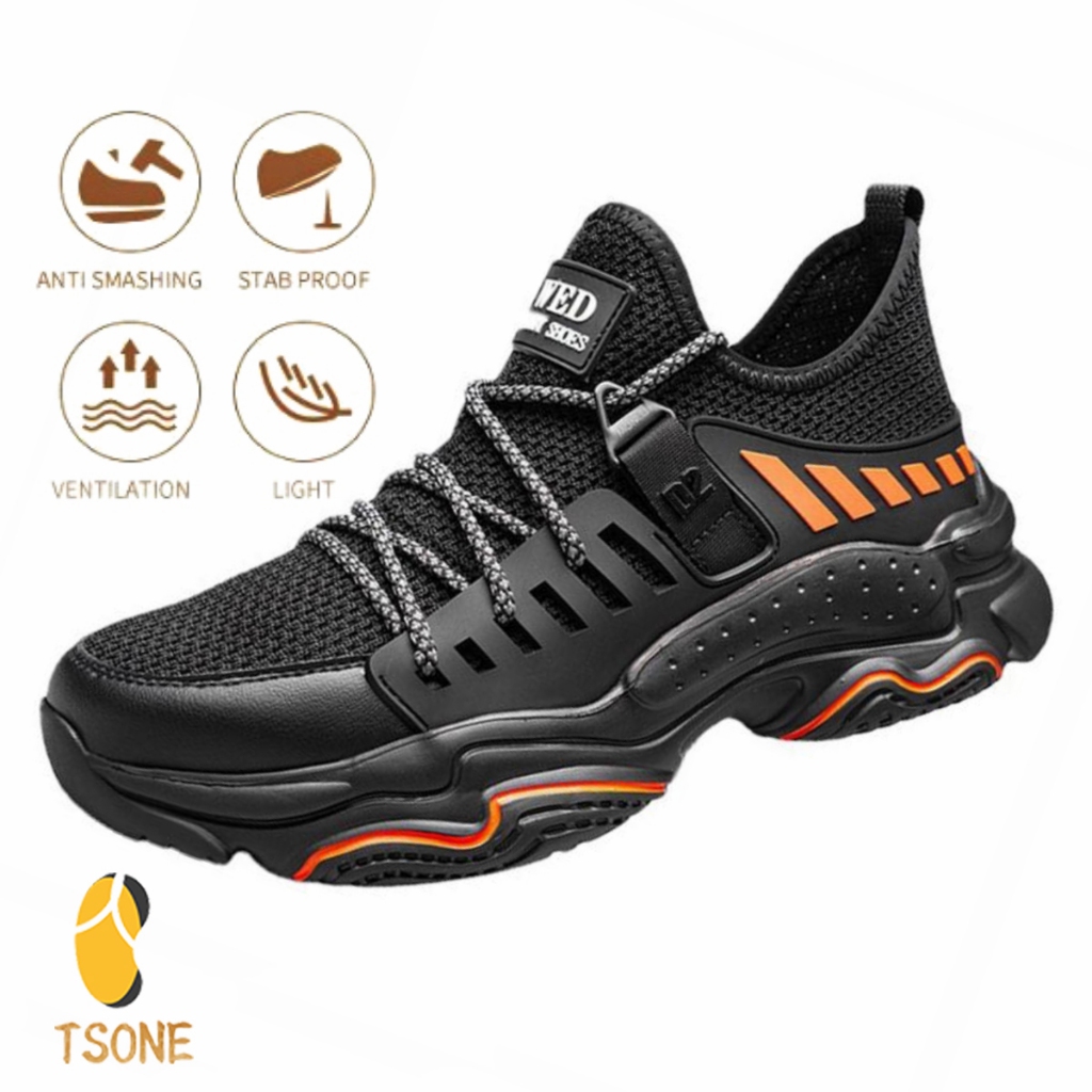 TSONE outdoor safety shoes steel toe shoes lightweight anti puncture ...