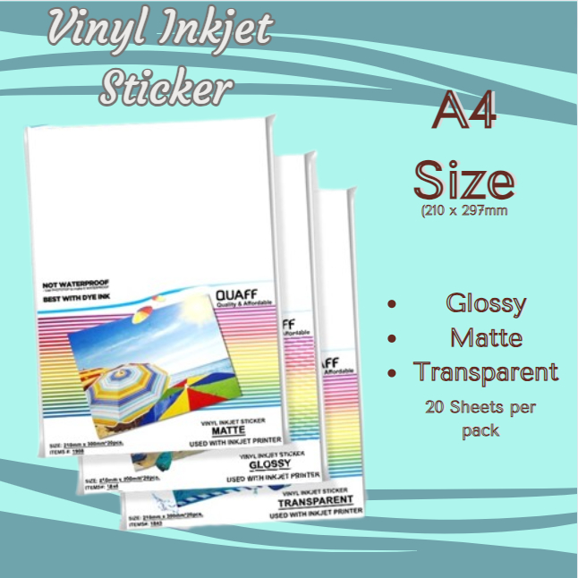 QUAFF Vinyl Inkjet Sticker A4 Size Matte | Glossy | Transparent ...