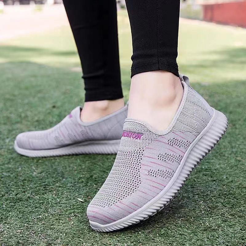 【hhs】 Fashion Slip On Sneakers Shoes For Women Breathable Flat Walking 