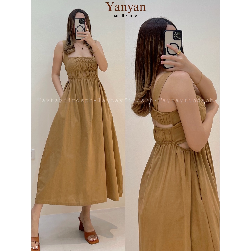 YANYAN SMOCKING FRONT BACKLESS GARTERIZED LINEN DRESS | taytayfindsph ...