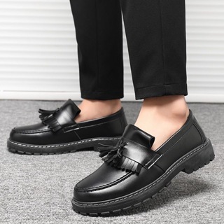 Men's heightened thick sole formal leather shoes Korean casual black ...