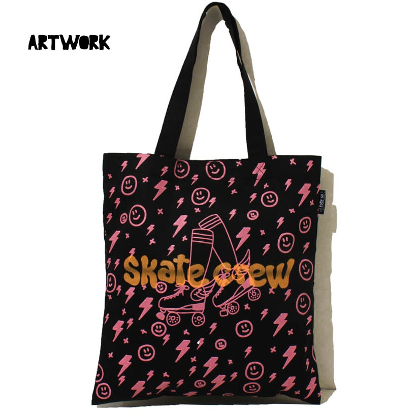Skateboard Pattern Print Leather Tote Bag
