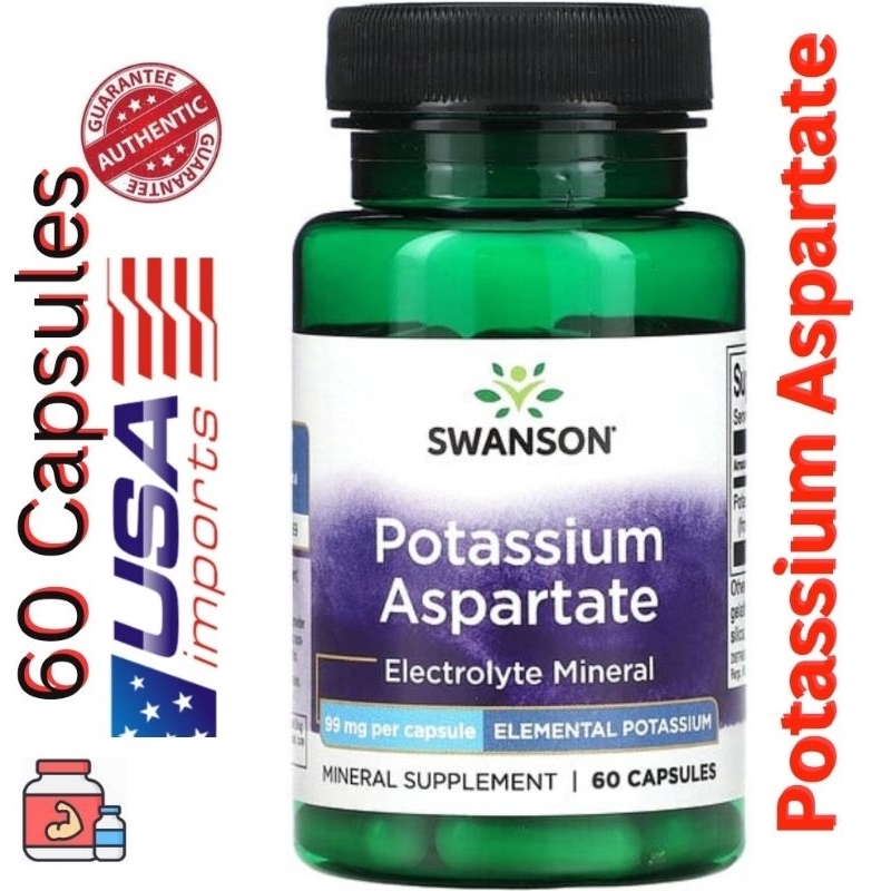 Swanson Potassium Aspartate, 99 mg, 60 Capsules EXP2026 Shopee