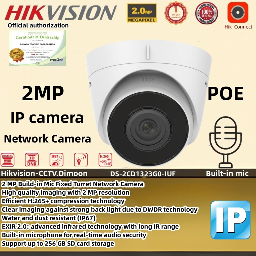 hikvision 2 mp ip camera with mic
