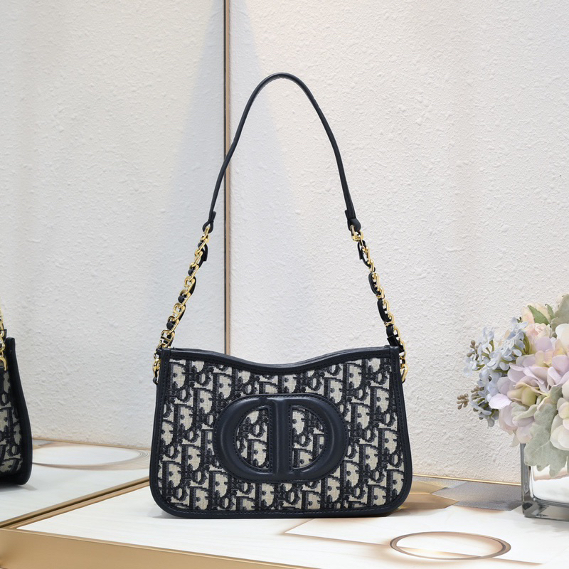 CD SIGNATURE HOBO 23.5CM BLUE OBLIQUE EMBROIDERY