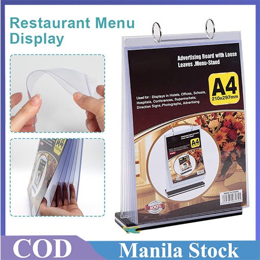 Restaurant Menu Board Display A4 Acrylic Display Turning Page Leaves ...