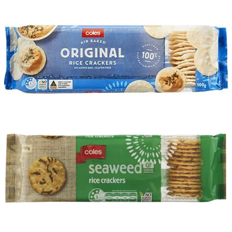 Coles Air Baked Gluten Free Rice Crackers in Original and Seaweed