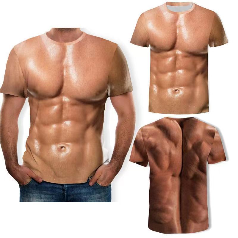 fake muscle shirt fake abs spoof shirt Tshirt 3D stereoscopic pattern