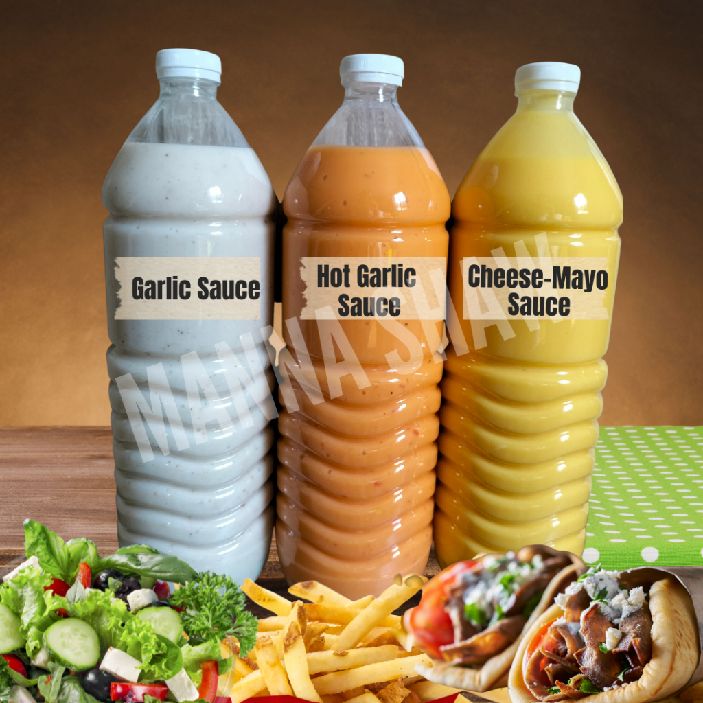 Shawarma Garlic Sauce, Hot Garlic Sauce, Cheese Sauce, Spicy Cheese