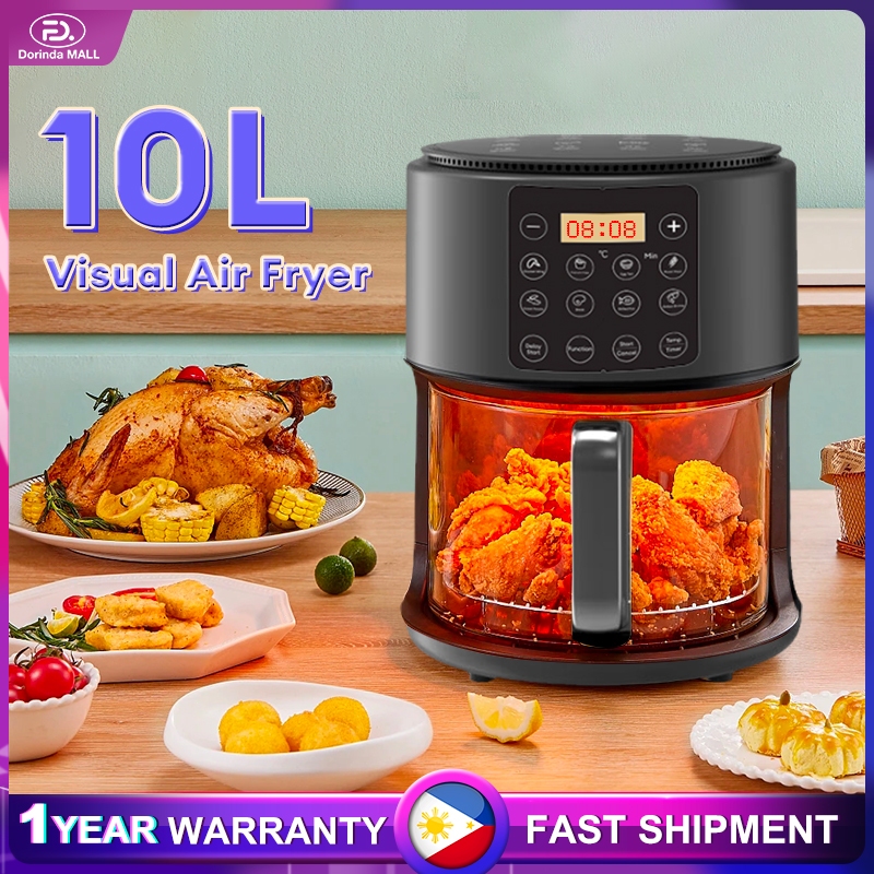Air Fryer 10L Visual Glass Digital Touch Screen Smokeless Fully