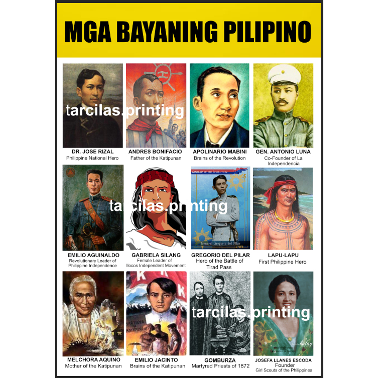 Mga Bayaning Pilipino Chart A4 Laminated High Print Quality | Shopee ...