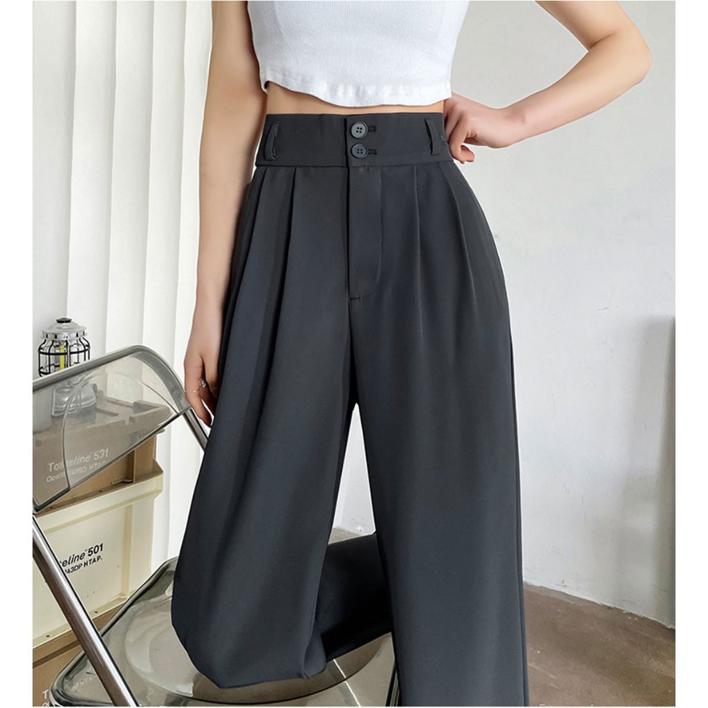 High-waisted wide-leg pants women's casual pants twill suit fabric non ...