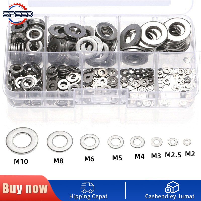 360PCS Flat Washers 304 Stainless Steel M3 M4 M5 M6 M8 M10 Flat Washer