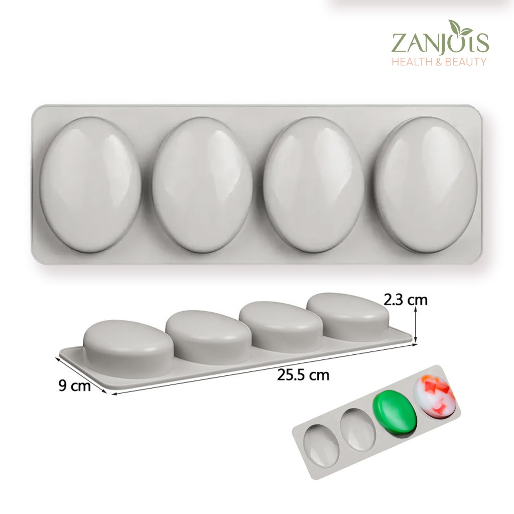 Oval Silicon Molder for Soaps, Food, Craft, DIY, Bakeware 4 Cavity