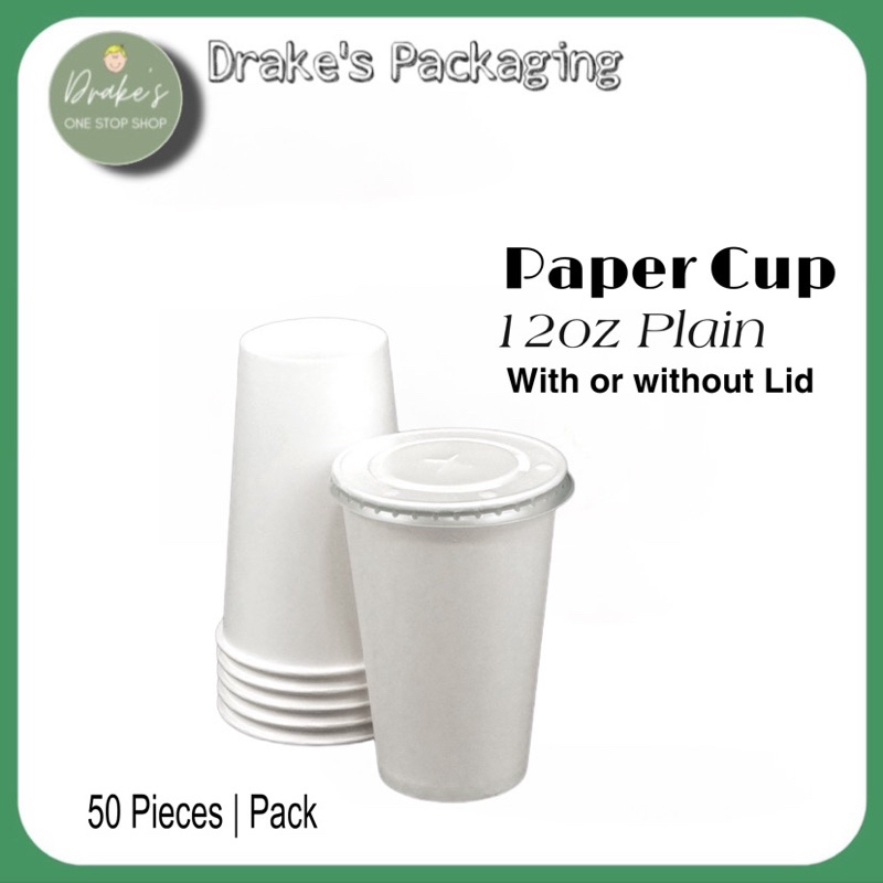 50 Pieces Per Pack 12oz Paper cup with or without Lid By Drakes ...