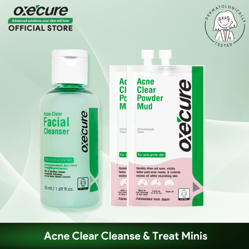 Oxecure Acne Clear Cleanse And Treat Minis Acne Clear Facial Cleanser 50ml 2x Powder Mud 5g 3588