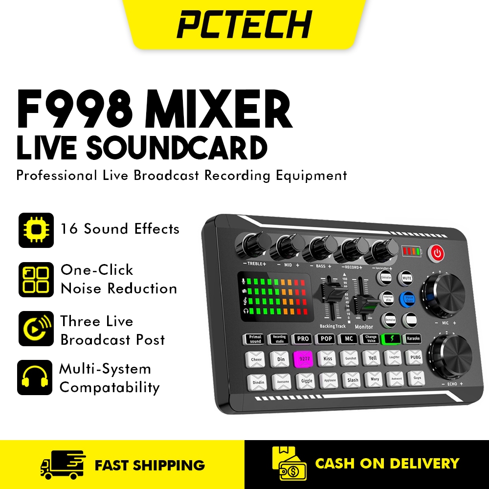 Popcorn F998 Sound Card Microphone Mixer Kit 16 Effects Audio Recording
