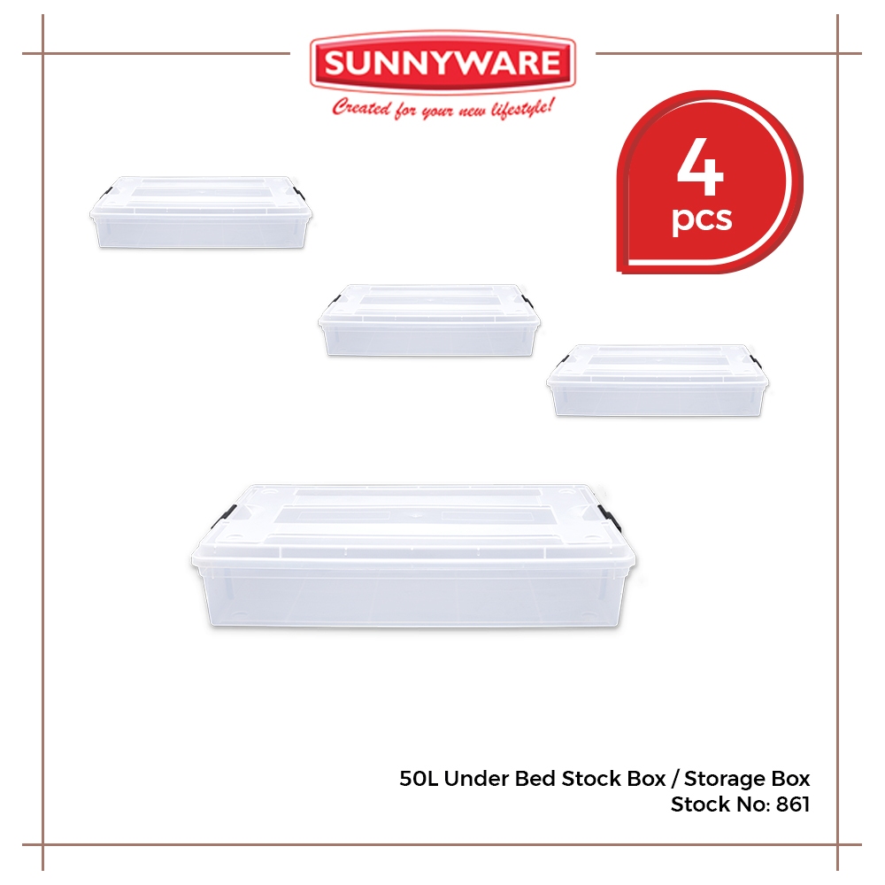 4pcs 50L Under Bed Stock Box Storage Box Sunnyware 861 Plasticware Storage Box Stackable Box Shopee Philippines