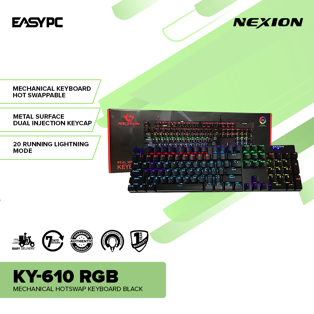 EasyPC Nexion KY610 RGB Mechanical Keyboard Hotswap Black, Red and