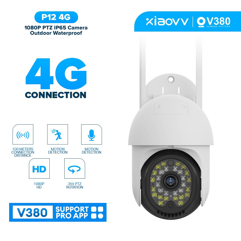 Xiaovv P12 4G CCTV Outdoor IP65 Waterproof Camera 1080P Dual PTZ ...